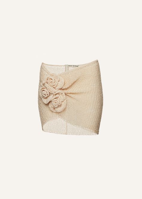 Crochet High Neck, Ruched Mini Skirt, Weaving Designs, Crochet Buttons, Magda Butrym, Crochet Skirt, Online Fashion Store, Flower Applique, Brand Store