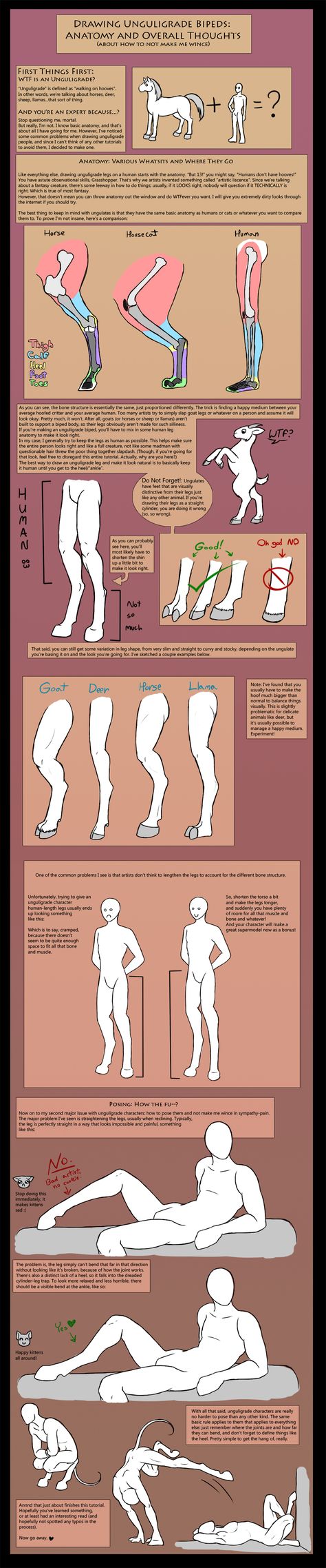 How To Draw Unguligrade Bipeds (IE: Hoofed People) by ~The13thBlackCat on deviantART Digi Legs Tutorial, Anthro Anatomy, Drawing Bodies, Drawing Male, Human Animal, Anatomy Drawing, Poses References, Number 8, Guided Drawing