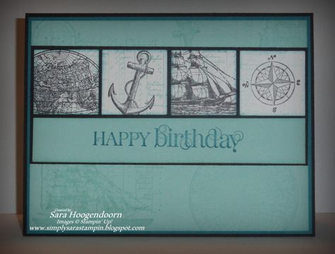 Mojo Mondays The Open Sea by shoogendoorn - Cards and Paper Crafts at Splitcoaststampers Stampin Up The Open Sea, Boat Card, Sea Cards, Nautical Cards, Birthday Stamps, Masculine Birthday Cards, Boy Cards, Summer Cards, Birthday Cards For Men