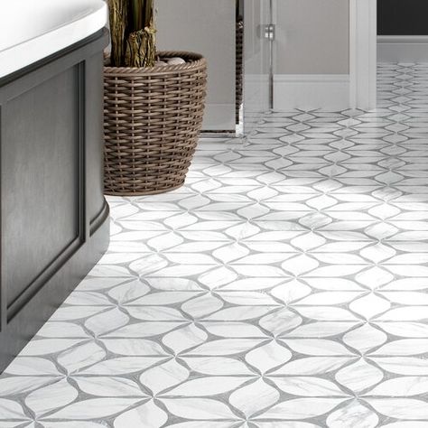 Ivy Hill Tile Mandalay Hex 9.13 in. x 10.51 in. Polished Concrete Look Porcelain Floor and Wall Tile | Wayfair Laundry Room Flooring, Patterned Wall, Merola Tile, Room Tiles, Shower Surround, Tile Floors, Bathroom Floor Tiles, Natural Stone Tile, Porcelain Flooring