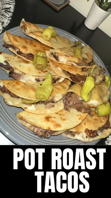 Made the Mississippi pot roast tacos and wowwww very comparable to birria tacos. The most expensive part is the Chuck roast but I buy it when it’s on sale for $4.99 lb so it came to about $24. Au jus packet seasoning, ranch packet seasoning, 1/4 stick of butter, a jar of pepperoncini, corn tortillas, and a bag shredded mozzarella cheese. Mississippi Birria Tacos, Mexican Pot Roast Tacos, Mississippi Pot Roast Tacos Crockpot, Missippi Pot Roast Tacos, Mississippi Pot Roast Birria Tacos, Mississippi Roast Tacos, Leftover Mississippi Roast Recipes, Mississippi Pot Roast Sides, Mississippi Pot Roast Tacos