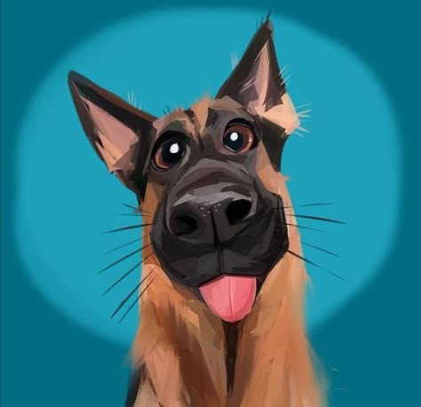 Malinois Illustration, Malinois Tattoo, German Shepherd Painting, Dog Caricature, German Shepherd Art, Canine Art, Cartoon Painting, Dog Illustration, Animal Sketches