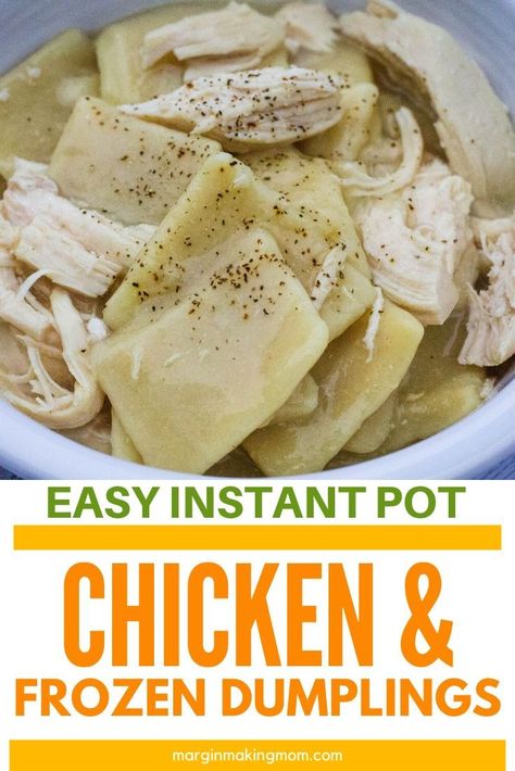 This recipe for Instant Pot chicken and Reames frozen dumplings is a super fast way to make dinner without a lot of effort! You'll love this hearty southern style comfort food meal! #southernstyle #comfortfood Chicken And Frozen Dumplings, Instapot Chicken And Dumplings, Instant Pot Chicken And Dumplings, Instant Pot Freezer, Instant Pot Freezer Meals, Homemade Chicken And Dumplings, Crockpot Chicken And Dumplings, Frozen Dumplings, Best Pressure Cooker