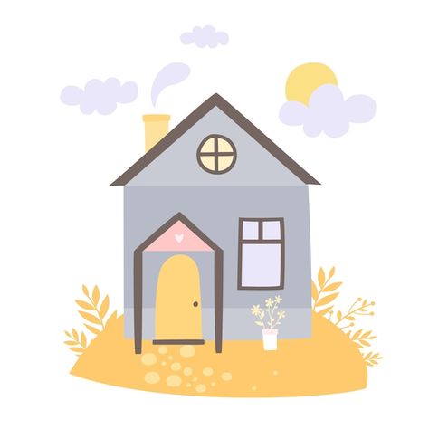 Hand drawn house in the meadow Free Vect... | Free Vector #Freepik #freevector #hand-drawn-house #drawn #hand-drawn-hands #hand-drawn Line Drawing Tree, Smart Farm, House Cartoon, Happy New Home, Book Story, Farm Logo, Creative Flyers, House Illustration, Farm Scene