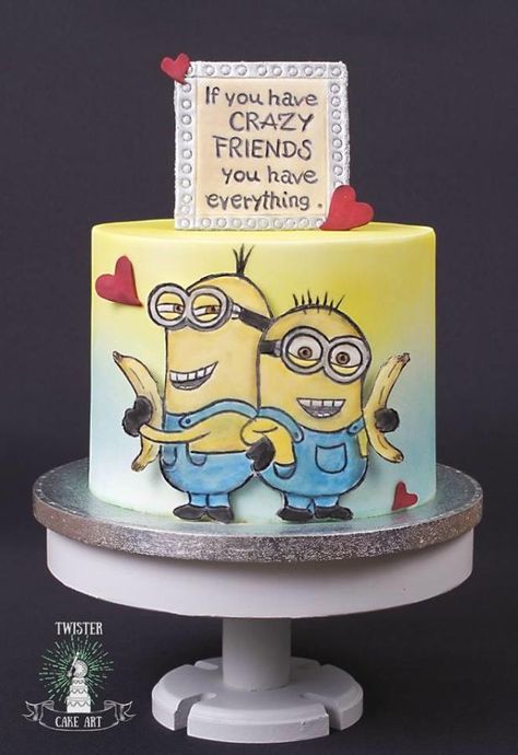 Minion cake by Twister Cake Art Friendship Cake Design, Cake For Best Friend, Fondant Painting, Friendship Cake, Minion Cakes, Cake Minecraft, Minion Birthday Cake, Birthday Superhero, Minion Theme