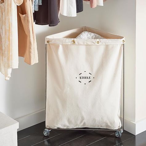 Steele Canvas Corner Laundry Cart | The Container Store Corner Laundry, Steele Canvas, Bedroom Organizing, Laundry Cart, Laundry Hampers, Reach In Closet, Canvas Laundry Bag, Organizing Services, Laundry Room Inspiration