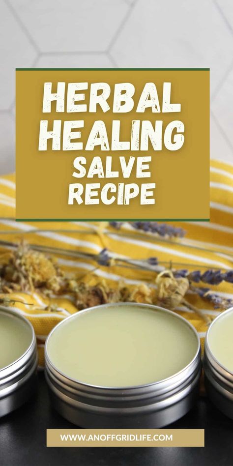 Discover a homemade healing salve DIY using avocado oil, lavender, calendula, chamomile, and marshmallow root. This easy-to-make herbal healing salve recipe provides lasting relief and protection for sensitive skin. Save this pin for when you need it, and get the details at anoffgridlife.com. Gardeners Salve Recipe, Healing Salve Recipe Diy, Diy Salve, Healing Salve Recipe, Healing Salve, Salve Recipes, Herbal Salves, Healing Salves, Herbal Recipes