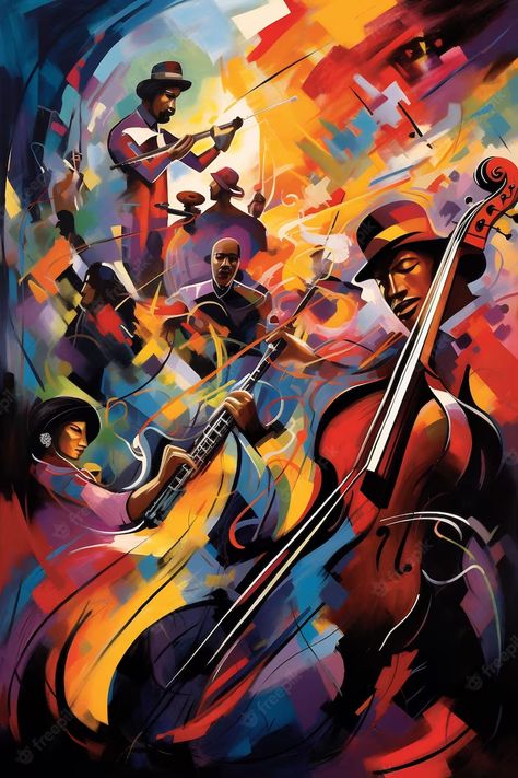 Jazz Poster Vintage, Musical Instruments Art, Sketch Prompts, Musician Poster, Music Paintings, Blues Music Poster, Jazz Posters, Instrument Art, Instruments Art