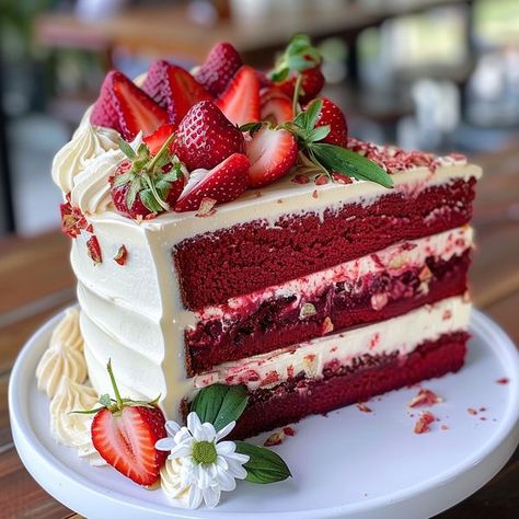 Red Velvet Strawberry, Red Velvet Birthday Cake, Strawberry Cake Filling, Martha Stewart Recipes, Snack Craving, Pretty Dessert, Strawberry Filling, Red Food Coloring, Strawberry Cakes