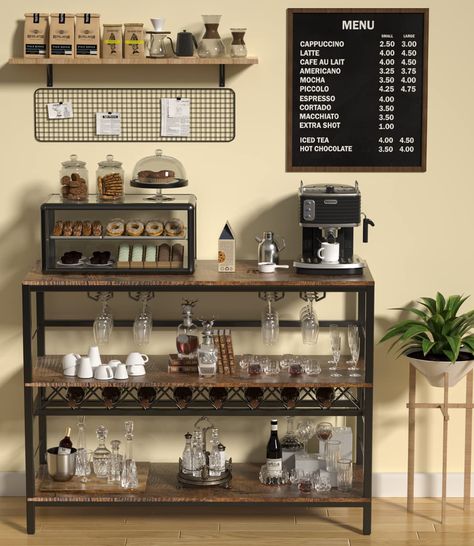 Coffee And Alcohol Bar, Coffee Liquor Bar, Coffee And Alcohol Bar Ideas, Coffee And Cocktail Bar, Cart Coffee Bar, Mini Bar Cart, Mini Coffee Bar, Home Mini Bar, Coffee Bar Table