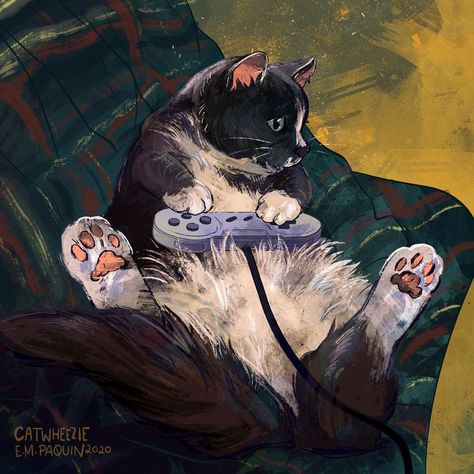 Gamer Cat, Cat Aesthetic, Cat Painting, Cat Drawing, Pretty Art, Cat Art, Animal Drawings, Aesthetic Art, Painting & Drawing