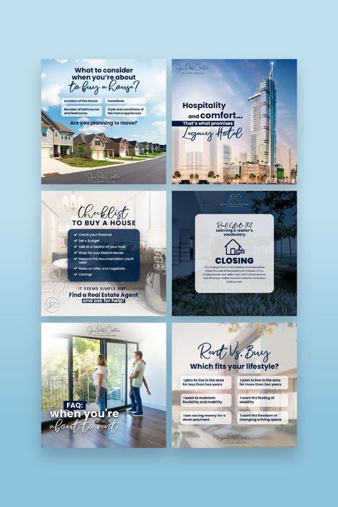 Property Design Social Media, Real Estate Social Media Posts Design, Hotel Social Media Design, Real Estate Instagram Posts Ideas, Instagram Puzzle Feed, Real Estate Banner, Inmobiliaria Ideas, Puzzle Feed, Real Estate Marketing Design