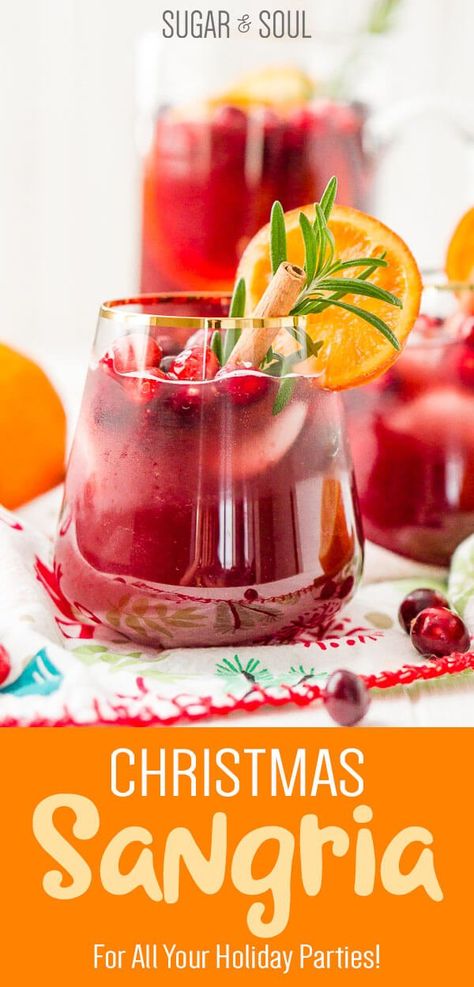 This Christmas Sangria is made with red wine, fruit juices, brandy, soda, and fruit for a delicious big-batch cocktail that's perfect for holiday parties. Sangria Christmas, Holiday Sangria Recipes, Christmas Sangria Recipes, Sangria Drink, Christmas Drinks Alcohol Recipes, Holiday Sangria, Christmas Sangria, Christmas Drinks Alcohol, Fruit Juices