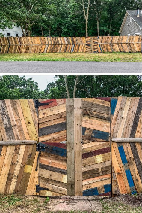 Pallet Board Fence Diy, Reclaimed Wood Fence, Scrap Wood Fence, Pallet Board Fence, Pallet Privacy Fence, Pallet Privacy Fences, House Fencing, Sauna Garden, Pallet Fence Diy