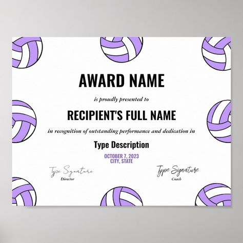 Volleyball Awards Ideas, Volleyball Awards, Purple Volleyball, Award Poster, Printable Sports, Award Names, Award Ideas, Recognition Awards, Sports Awards