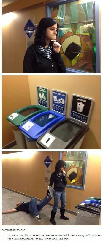 awesomeness • tumblr • funny • lol • haha • dead body • recycling • three picture story • text posts Funny Poses, 밈 유머, Clipuri Video, 웃긴 사진, Tumblr Funny, Funny Posts, Pose Reference, Funny Cute, Funny Images