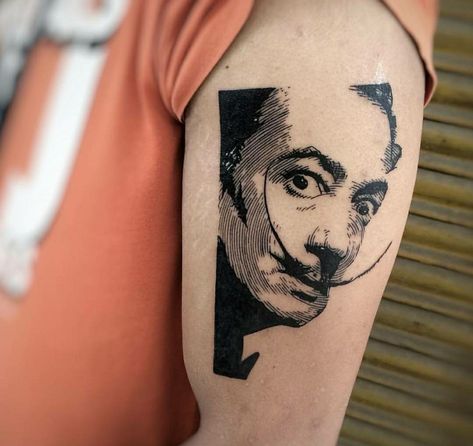 Salvador Dali tattoo on arm by Devilz Tattooz - www.tattoosnewdelhi.com Arm Tattoos Ideas, Unique Arm Tattoos, Salvador Dali Tattoo, Name Tattoos On Arm, Arm Tattoo Designs, Tech Tattoo, Dali Tattoo, Tattoo On Arm, Famous Artwork