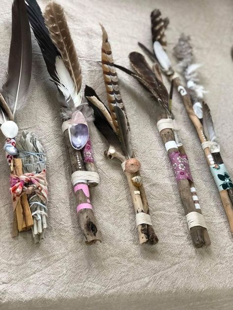 Stick Crafts Twigs, Nature Wands, Witch Stick, Spirit Sticks, Talking Sticks, Smudging Feathers, Wooden Staff, Witch Wand, Pagan Crafts