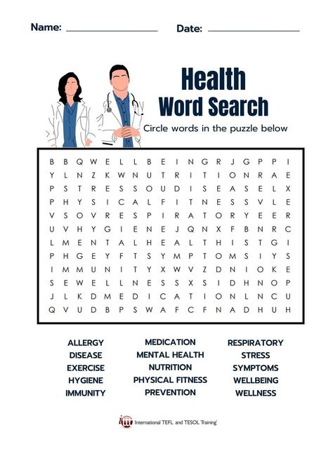 Here's a fun EFL word search with health. Creative Lesson Plans, Health Words, Interactive Game, Learning Styles, Teaching Materials, English Grammar, Engagement Activities, Teaching Math, Teaching English