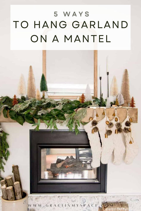 Securely hanging garland on a mantle isn’t as hard as it seems! It can be intimidating to think about marring your mantel, so today I’m going to break it down into the 5 best ways to hang a mantel garland. This will depend on the type of mantel you have, as well as how heavy your garlands are. Learn the top 5 ways to hang garland on a mantel, depending on your mantel type! Garland On Picture Frame, Garland On Mantle, How To Hang Garland On Mantel, Barn Beam Mantels, Garland Hanger, Mantel Garland, How To Make Garland, Wooden Mantel, Mantle Garland