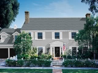 grey siding with white shutters and black door - classic Grey House White Trim, Red Shutters, White Colonial, Colonial House Exteriors, White Shutters, Black Shutters, House Shutters, Gray House, Colonial Exterior