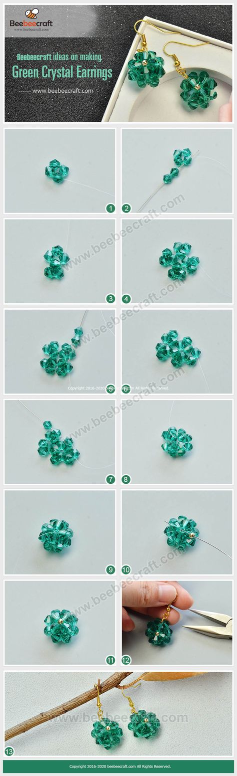 Crystal Earrings Diy, Anting Manik, Jewels Diy, Green Ideas, Popular Earrings, Earrings Beads, Diy Bijoux, Handmade Crystal Jewelry, Crystal Green