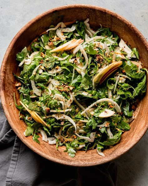 Easy Shaved Arugula Fennel Salad with Apple | The First Mess Shaved Fennel Salad Recipes, Fennel And Apple Salad Recipes, Shaved Fennel Salad, Winter Side Salad, Fennel Salad Recipes, Fennel Apple Salad, Escarole Salad, Apple Fennel Salad, Fennel And Apple Salad