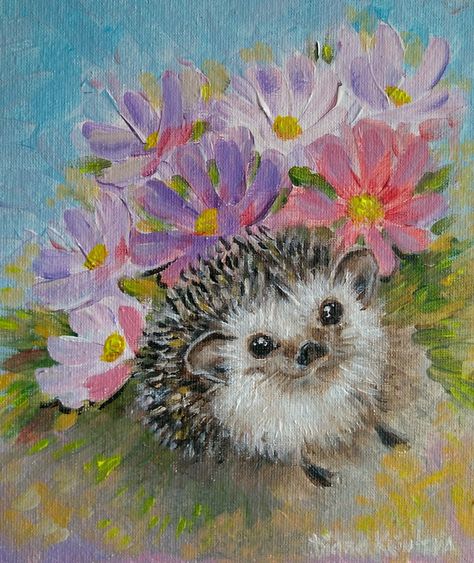 Hedgehog Painting Acrylic, Cute Hedgehog Painting, Hedgehog Painting, Baby Animal Painting, Hedgehog Drawing, Animal Paintings Acrylic, Art Painting Tools, Cute Canvas Paintings, Cute Paintings