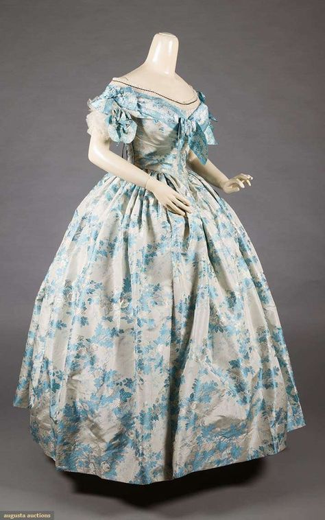 Blue Silk Ball Gown, Silk Ball Gown, 1850s Dress, Victorian Era Dresses, 1850s Fashion, 1860 Fashion, Small Skirt, Old Fashion Dresses, 19th Century Fashion