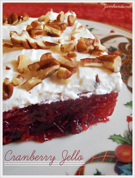 Cranberry Jello Dessert - Jam Hands Cranberry Jello Salad, Cranberry Salad Recipes, Congealed Salad, Cranberry Jello, Jello Dessert, Cranberry Dessert, Jello Dessert Recipes, Retro Desserts, Cranberry Cream Cheese