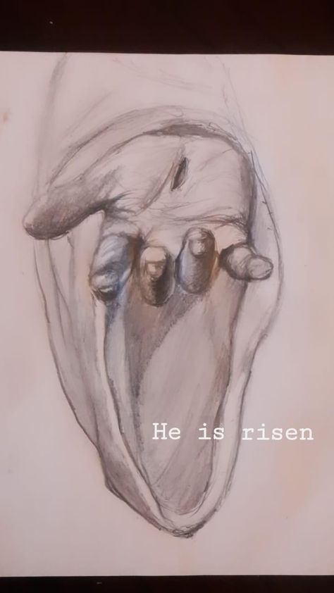 Jesus, drawing of hand, resurrection, easter Religious Drawings, Christian Easter Drawings, Christian Sketch Ideas, Jesus Hands, How To Draw Jesus, Lds Drawings, Simple Christian Sketches, Simple Christian Drawings, Drawing Of Jesus