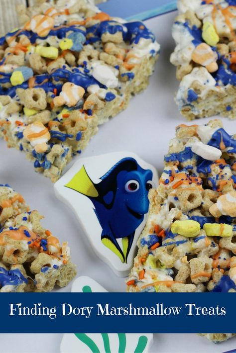 Finding Nemo Desserts, Marshmallow Treats Recipe, Finding Dory Movie, Finding Dory Birthday Party, Dory Birthday Party, Finding Dory Party, Finding Nemo Party, Pixar Party, Finding Dory Birthday