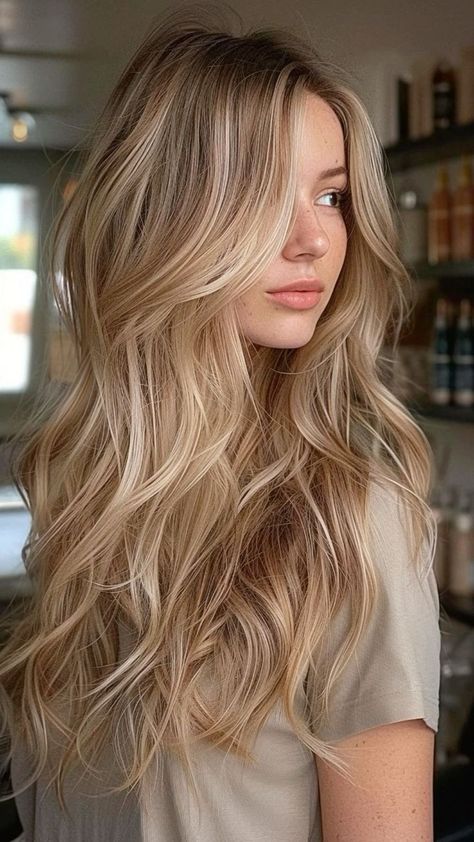 Light Brown Shadow Root Blonde, Yellow Toned Skin Hair Color, Spring Dirty Blonde Hair, Long Hair With Highlights Blonde, Sorry Blonde Hair With Highlights, Dark Hair From Blonde, Blonde Hair For Porcelain Skin, Dimensional Layers Hair, Butter Beige Hair