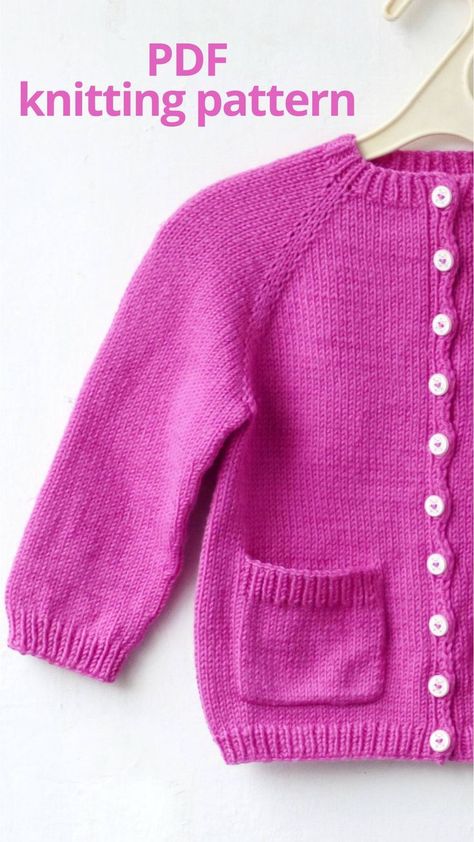 Knitting cardigan for kids. Knitting pattern for sizes 3-4 (5-6) 7-8 (9-10) 11-12 years Knitting Cardigan, Knitting Patterns Free Sweater, Knit Cardigan Pattern, Kids Cardigans, Sweater Knitting Pattern, Modern Knitting, Toddler Sweater, Cardigan With Pockets, Girls Cardigan