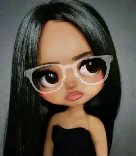 Blythe Dolls Black Hair Glasses, Blythe Doll With Glasses, Blythe Dolls Glasses, Blythe Doll Glasses, Profile Pictures For Brunette, Michiko Malandro Icons, Glasses Pfp, Brunette Brown Eyes, Michiko Malandro