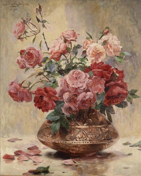 Louis Marie de Schrijver (French, 1862-1942)  Still life with roses 1901 Rennaissance Art, Arte Inspo, Old Paintings, Victorian Art, Aesthetic Painting, Flower Art Painting, Ethereal Art, Classical Art, Dreamy Art