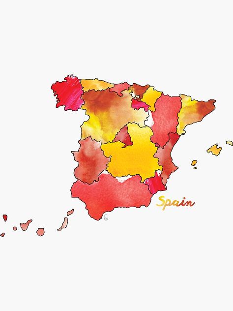 "Watercolor Countries - Spain" Sticker by erinmcintosh | Redbubble Spain Instagram Highlight Cover, Art For Instagram, Insta Highlight Covers, Spain Aesthetics, Maps Aesthetic, Cover Icons, Spain Print, Spain Flag, Scrapbook Cover