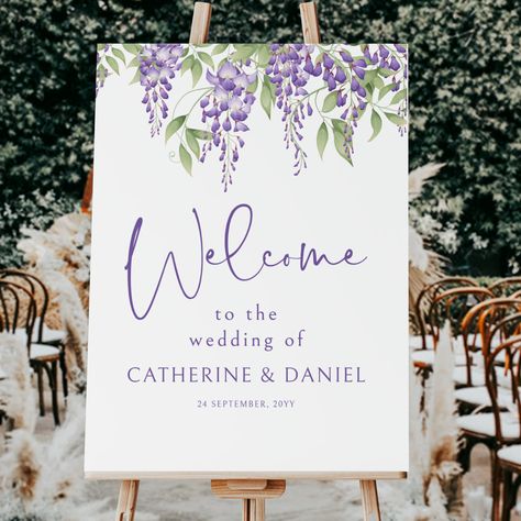 Floral Wedding Sign, Wisteria Flowers, Flower Sign, Addressing Wedding Invitations, Reception Ceremony, Purple Wisteria, Ceremony Sign, Invite Ideas, Handwritten Calligraphy