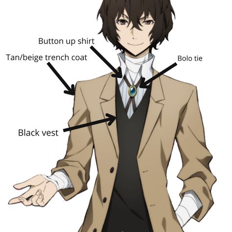 Bsd Dazai Outfit, Dazai Osamu Reference Sheet, Dazai Osamu Reference, Dazai Osamu Clothes, Dazai Inspired Haircut, Dazai Cosplay Outfit, Dazai Osamu Outfit Ideas, Dazai Clothes Style, Dazai Osamu Inspired Outfit