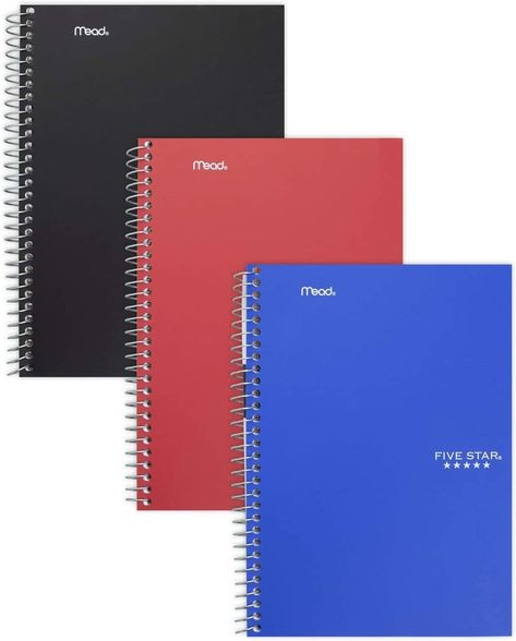 Five Star Small Spiral Notebooks, 3 Pack, 2-Subject, College Ruled Paper, 9-1/2" x 6", 100 Sheets, Black, Red, Blue (73521) Visit the Five Star Store 4.7 out of 5 stars 984 ratings | 8 answered questions Amazon's Choice in Subject Notebooks by Five Star 10 Price Changes $18.99 ($6.33 / Count) & FREE Returns Five Star Notebook, College Ruled Paper, Page Dividers, Chalk Pencil, Ruled Paper, Spiral Notebooks, Student Writing, Writing Instruments, Five Star