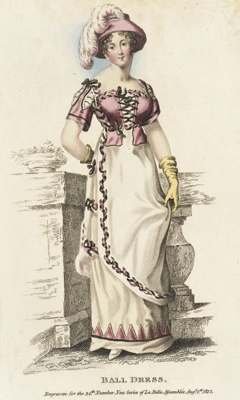 What a concoction! Belle assemblee, ball dress, 1812 Christian Marclay, John Bell, Regency Gown, Decades Of Fashion, Regency Era Fashion, Historic Fashion, Regency Dress, Regency Fashion, 19th Century Fashion