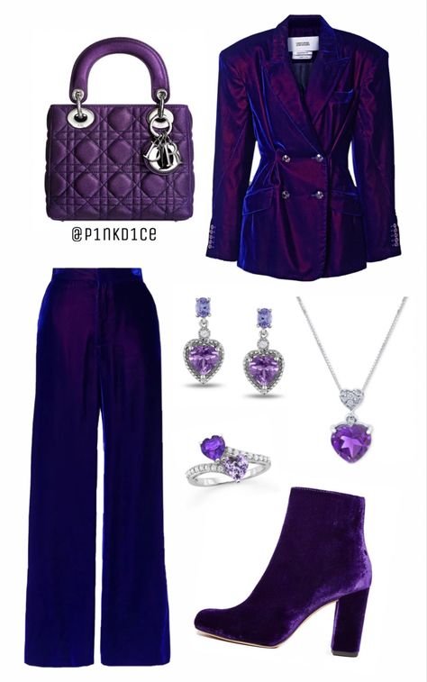 Luxury Elegant Purple Bottoms, Purple And Black Outfits Classy, Purple Glam Outfit, Dark Purple Fashion Aesthetic, Purple Outfits For Women Classy, Luxury Purple Kimono For Women, Purple Outfits, Stylish Work Outfits, Classy Casual Outfits