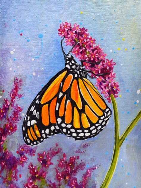 70 Easy Canvas Painting Ideas For Beginners - Fashion Hombre Butterfly Acrylic Painting, Acrylic Butterfly, Butterfly Art Painting, Canvas Painting Tutorials, Easy Canvas Painting, Canvas Painting Designs, Butterfly Drawing, Canvas Painting Diy, Butterfly Painting