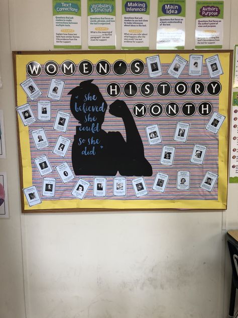 Women's Day Decoration Ideas For School, Women’s History Month Ideas, Womens History Bulletin Board Ideas, Women’s History Month Display, Women’s Month Bulletin Board, Woman’s History Month Bulletin Board, Womens Month Bulletin Board, Women's History Month Library Display, Women’s History Month Crafts