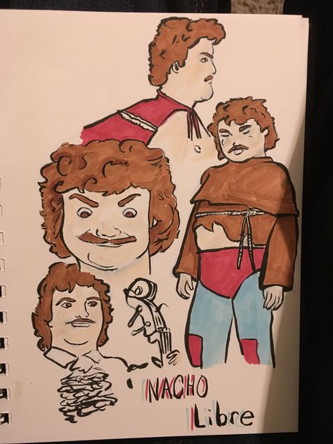 Nacho Libre drawing done with copic markers. Nacho Libre Drawing, Nacho Libre Art, Nacho Libre, Thanksgiving Inspiration, Drawing Exercises, Reference Poses, Copic Markers, Drawing Reference Poses, Copic