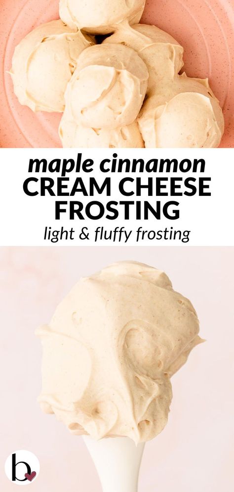 Light and creamy cream cheese frosting flavored with maple syrup and cinnamon. Perfect as a filling or frosting for fall desserts! Orange Vanilla Cake, Maple Cream Cheese Frosting, Maple Cream Cheese, Fluffy Frosting, Buttercream Cake Designs, Homemade Croissants, Chocolate Ganache Frosting, Cinnamon Cream Cheese, Ganache Frosting