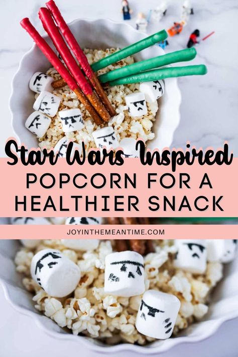 Star Wars Movie Night Food, Star Wars Movie Night, Easy Popcorn, Dipped Pretzel Rods, Movie Night Food, Movie Night Popcorn, Popcorn Mix, Star Wars Food, Kids In The Kitchen