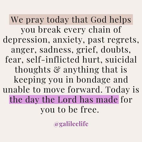 As we seek freedom from the chains that bind us, remember that God is with us, ready to break every stronghold and bring healing. Trust that He is working on your behalf to release you from the burdens that weigh you down. Embrace His promise of freedom and allow His power to transform your life. Today is a new opportunity for liberation and renewal. Bible Verse: John 8:36 (NIV) - “So if the Son sets you free, you will be free indeed.” Spanish Translation: Al buscar la libertad de las cade... John 8 36, Break Every Chain, Free Indeed, Set You Free, Bible Prayers, Transform Your Life, Free Quotes, New Opportunities, Anger