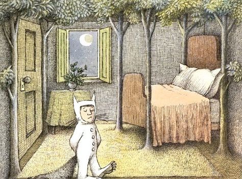 Storybook Bedroom, Maurice Sendak Illustrations, Maurice Sendak, Forest Illustration, Bd Comics, Leonid Afremov Paintings, Lake Wall Art, Wild Things, Vintage Children's Books