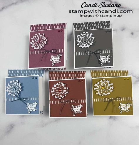 5 cute note cards to showcase the 2023 - 2025 In Colors from Stampin' Up! Classy Copper, Moody Mauve, Wild Wheat, Pebbled Path, Boho Blue. Stampin Up In Colors, Cheerful Daisies, Cute Note, Boho Blue, Love Challenge, Cute Notes, Colored Gems, Line Patterns, Color Card